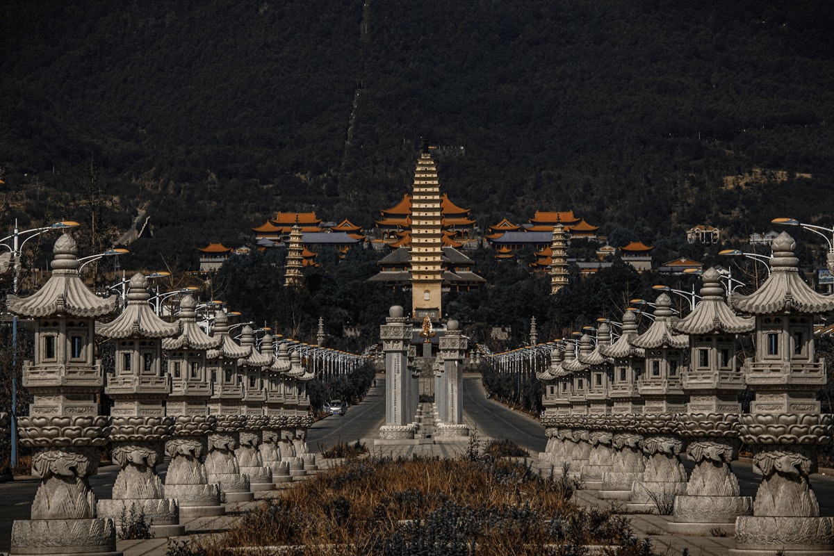 Traditional architecture in Lijiang Old Town with lanterns and cobblestone streets